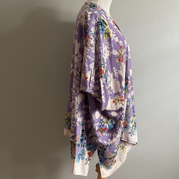 Lavender Floral Open Kimono Cardigan layering top boho peasant beachy prairie - Picture 3 of 5